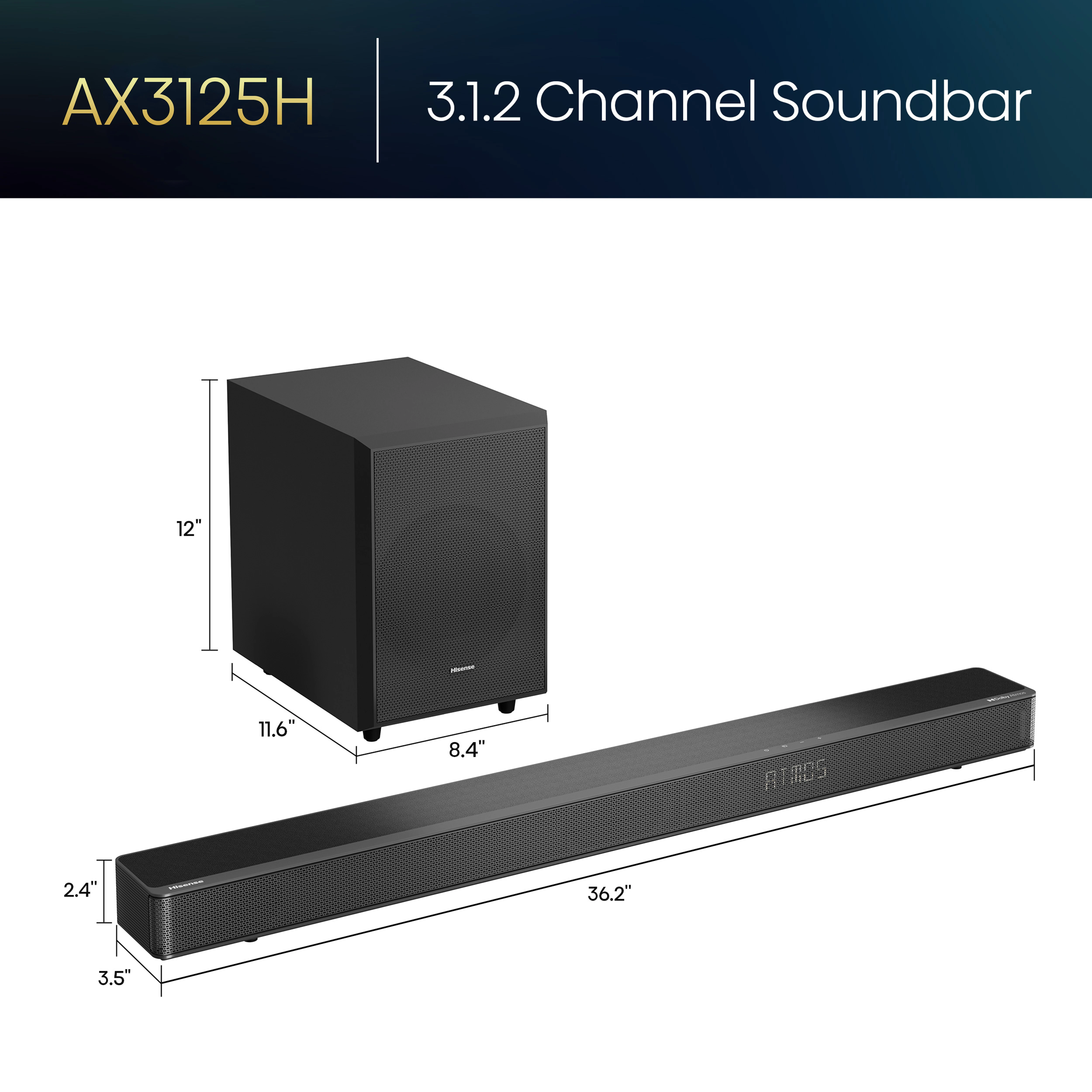 Hisense 3.1.2 Dolby ATMOS Soundbar with Wireless Subwoofer Black AX3125H -  Best Buy