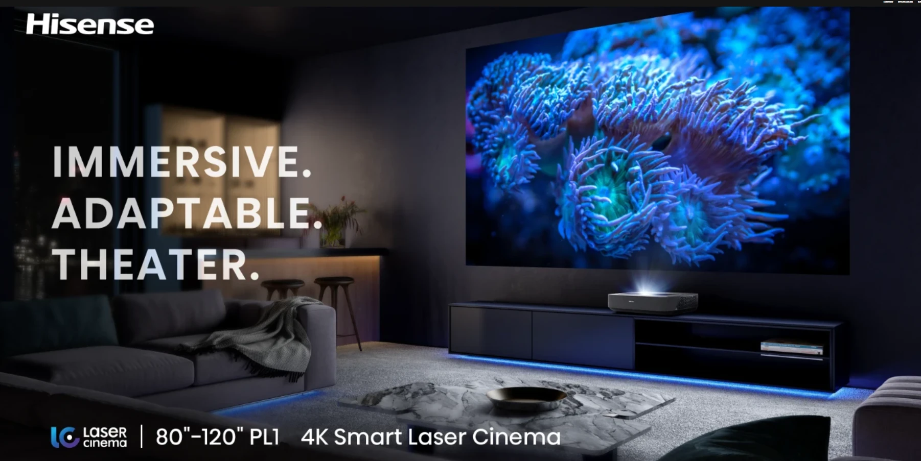 Proyector Láser Hisense 120 pulgadas 4K Ultra HD Smart Laser PL1