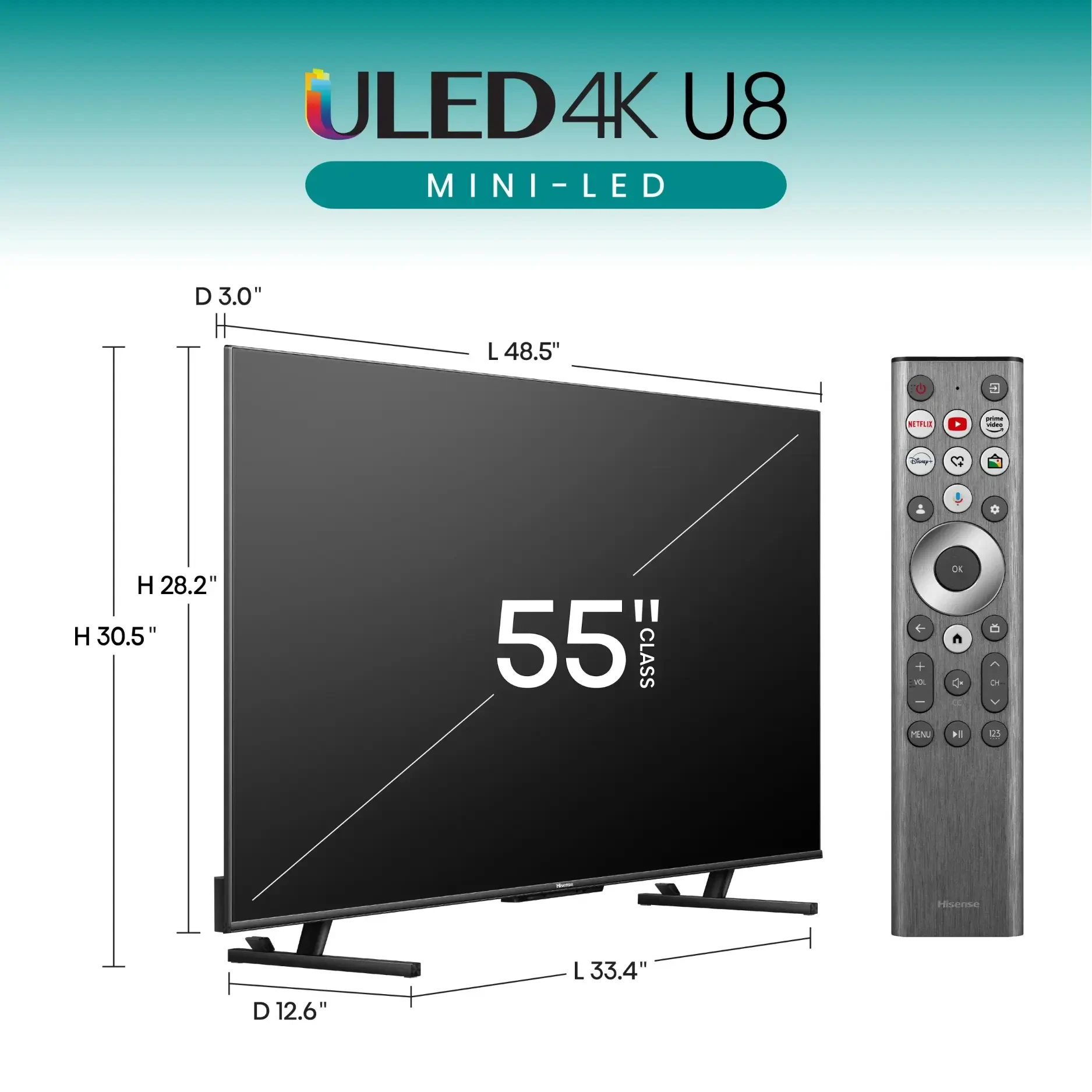 Hisense 55 Class U8 Series Mini LED ULED 4K Google TV 55U8N