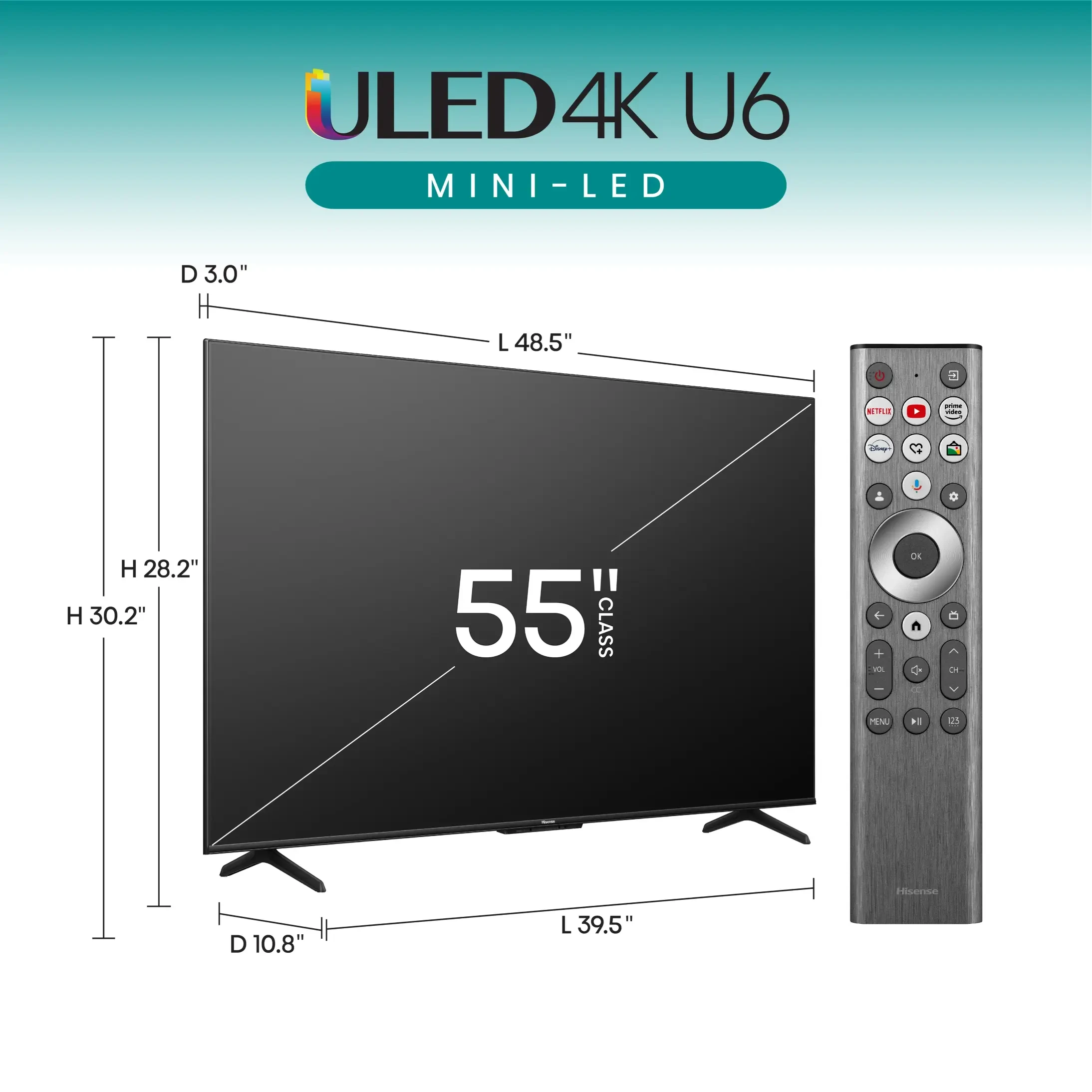 Hisense 55” Class U6 Series Mini Led ULED 4K Google TV 55U6N